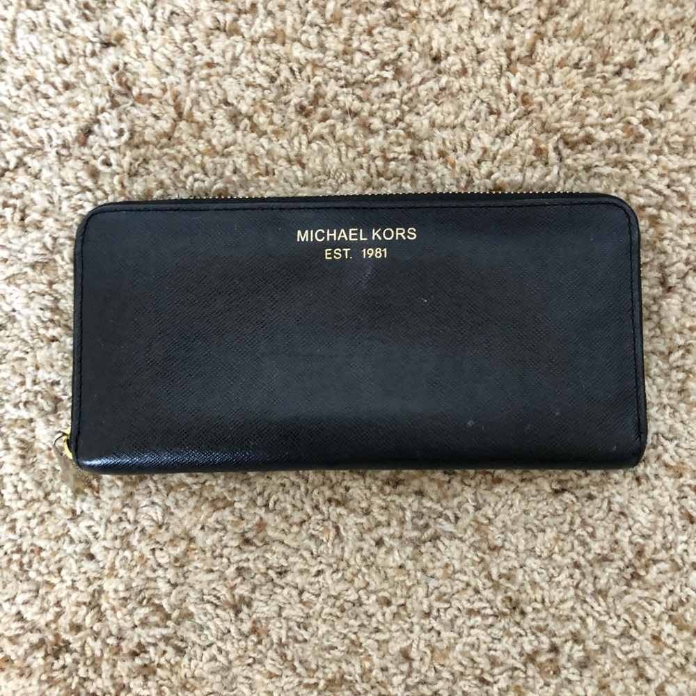 Black and gold michal kors wallet